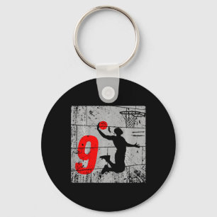 Kids Distressed 9 Year Old 9th Basketball Birthday Key Ring
