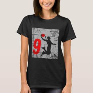 Kids Distressed 9 Year Old 9th Basketball Birthday T-Shirt