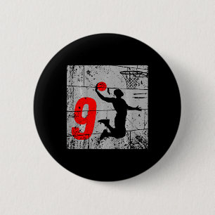 Kids Distressed 9 Year Old 9th Bysketbyll Birthday 6 Cm Round Badge