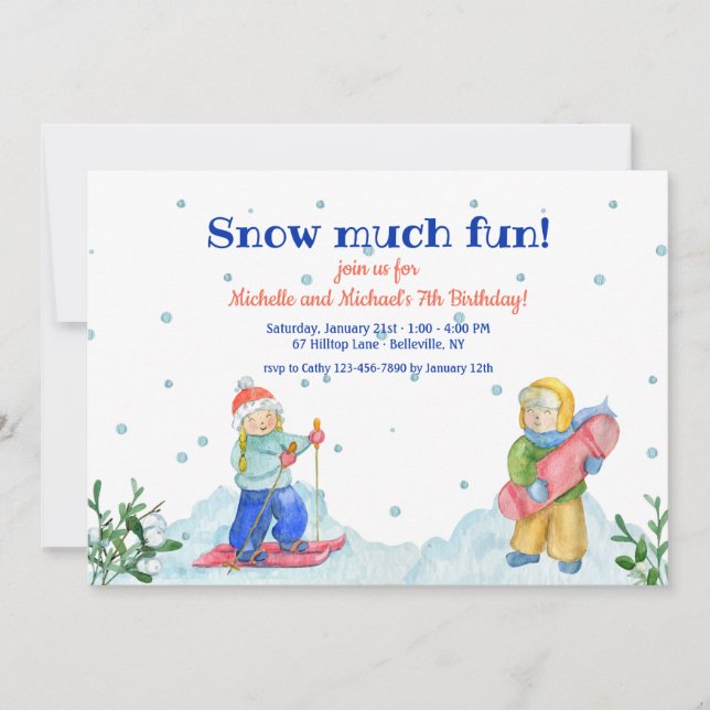 Kids Doing Winter Sports Invitation (Front)