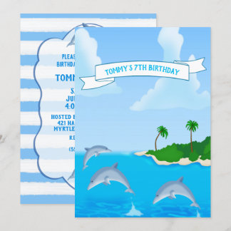 Kids Dolphin Birthday Party Invitations