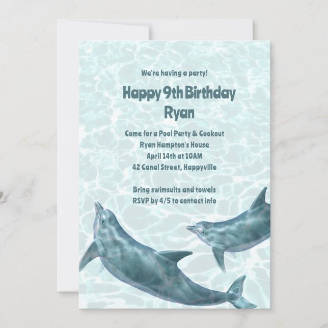 Kids Dolphin Birthday Party Invitations (Front)