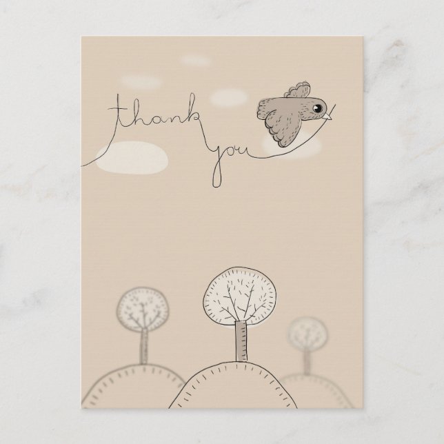 Kids Doodle Bird Trees Hills Thank You Postcard (Front)
