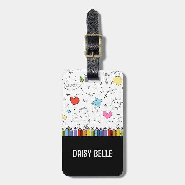 Kids Doodle Drawing Luggage Tag (Front Vertical)