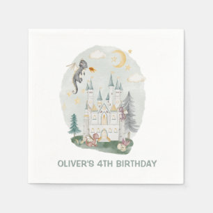 Kids dragon castle magical birthday napkin