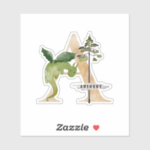 Kids Dragon Custom Name Monogram A Vinyl Sticker