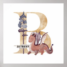 Kids Dragon Custom Name Monogram B Nursery Room