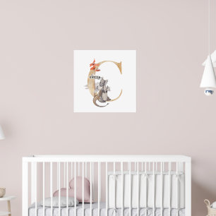 Kids Dragon Custom Name Monogram C Nursery Room Poster