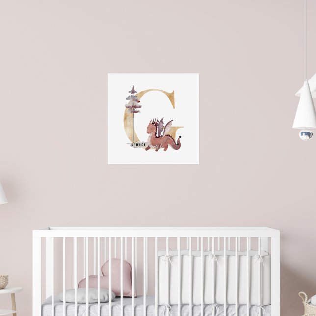 Kids Dragon Custom Name Monogram G Nursery Room Poster (Nursery 2)