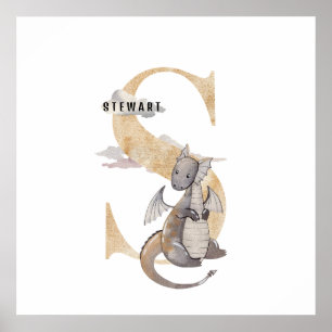 Kids Dragon Custom Name Monogram S Nursery Room Poster