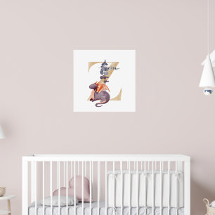 Kids Dragon Custom Name Monogram Z Nursery Room Poster