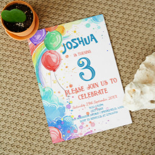 Kids Drawing Balloons and Rainbow Birthday Party Invitation