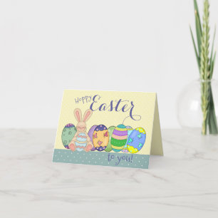 Kids Easter Bunny And Coloured Eggs Holiday Card