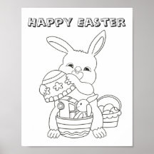 Kids Easter Bunny Egg Colouring Page Poster 