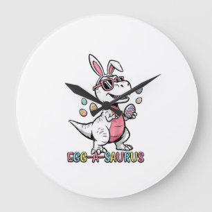 Kids Easter Dino Bunny Egg A Saurus Trex Bunny Boy Large Clock