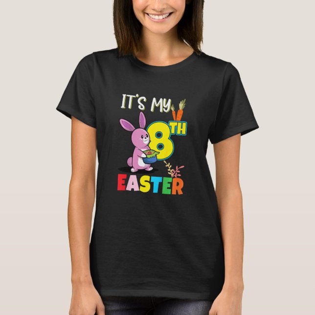Kids Easter Egg Hunt 8th Birthday Cute Easter Bunn T-Shirt (Front)