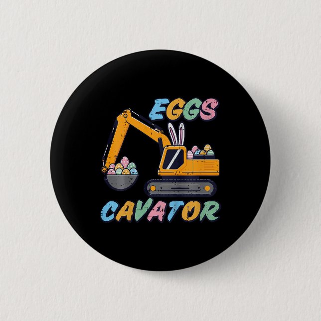 Kids Easter Excavator Eggs Cavator Construction Bo 6 Cm Round Badge (Front)