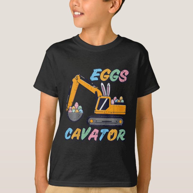 Kids Easter Excavator Eggs Cavator Construction Bo T-Shirt (Front)