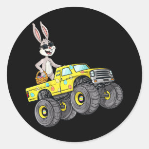 Kids Easter Rabbit Riding Monster Truck Fun Boys G Classic Round Sticker