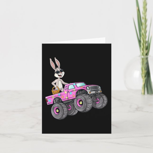 Kids Easter Rabbit Riding Monster Truck Fun Girls  Card (Front)