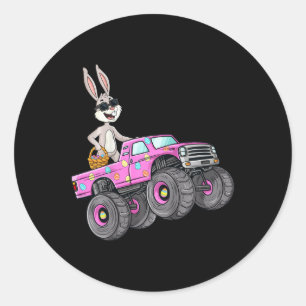 Kids Easter Rabbit Riding Monster Truck Fun Girls  Classic Round Sticker