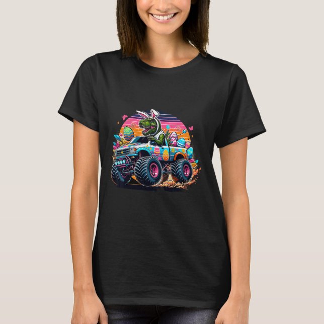 Kids Easter Shirts Boys T Rex Dinosaur Rabbit Truc (Front)