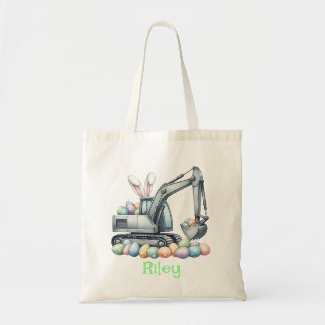 Kids Easter Tote Bag – Construction Truck & Eggs (Front)