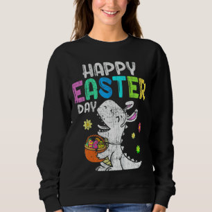 Kids Eggs Basket Bunny T Rex Dinosaur Happy Easter Sweatshirt