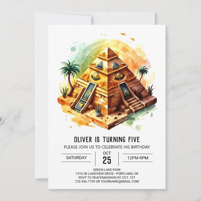 Kids Egyptian Gold Pyramids Birthday Invitation (Front)
