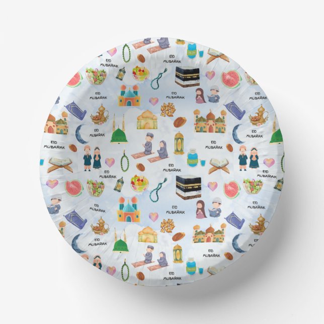 Kids Eid Mubarak Paper Bowl – Colourful Islamic Plate (Front)