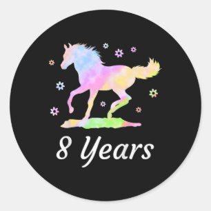 Kids Eight Years 8th Birthday Horse Ride Rainbow H Classic Round Sticker