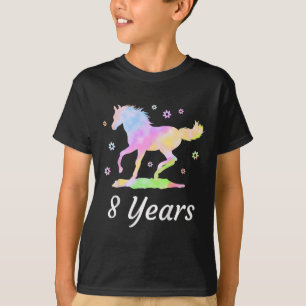 Kids Eight Years 8th Birthday Horse Ride Rainbow H T-Shirt