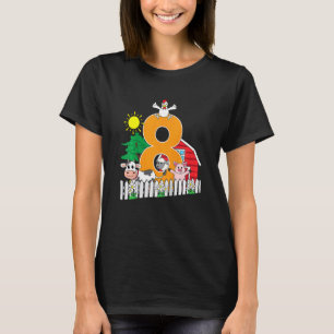Kids Eighth 8th Birthday Farm Animal Cow Pig Chic T-Shirt