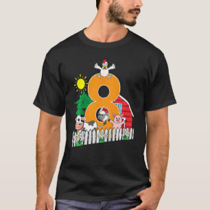 Kids Eighth 8th Birthday Farm Animal  Cow Pig Chic T-Shirt