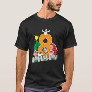 Kids Eighth 8th Birthday Farm Animal Cow Pig Chic T-Shirt