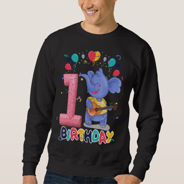Kids Elephant Birthday Party 1 Year Old Boy 1th El Sweatshirt (Front)
