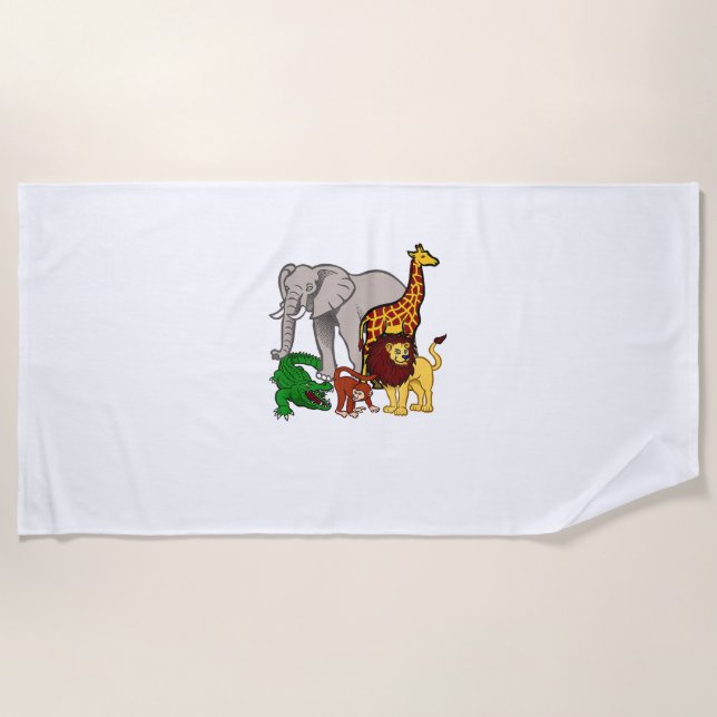 Kids Elephant  Giraffe Boys Girls Lion Zoo Alligat Beach Towel (Front)