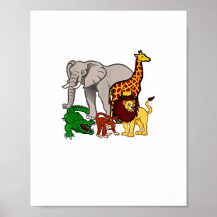 Kids Elephant Giraffe Boys Girls Lion Zoo Alligat Poster