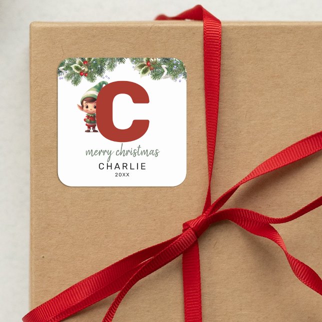 Kids Elf Inital C Christmas Square Sticker (Creator Uploaded)