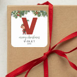 Kids Elf Initial V Christmas Square Sticker<br><div class="desc">Give the gift of personalised charm this Christmas! Our monogram stickers,  featuring Santa's elf hiding behind the letter V,  are a unique and thoughtful way to show your love. Customise with a name,  year and a heartfelt greeting. Make your Christmas gifts stand out!</div>