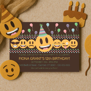 Kids Emoji Fun Faces and Balloons Birthday Party Invitation