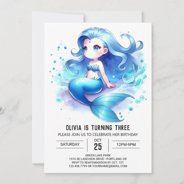 Kids Enchanted Mermaid Birthday Invitation (Front)