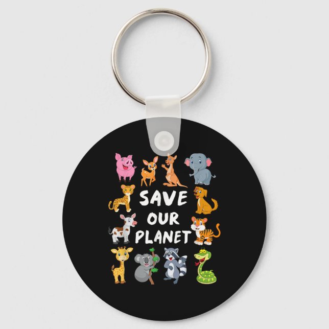 Kids Environmental Shirt With Cute Animals For Ear Key Ring (Front)