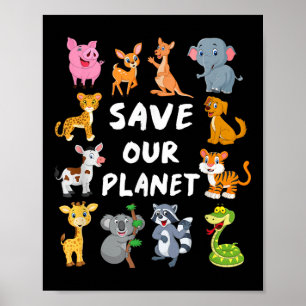 Kids Environmental Shirt With Cute Animals For Ear Poster