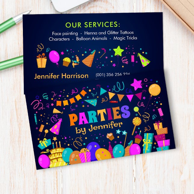 Kids Event Planner - Colourful Whimsical Cartoon Business Card (Creator Uploaded)