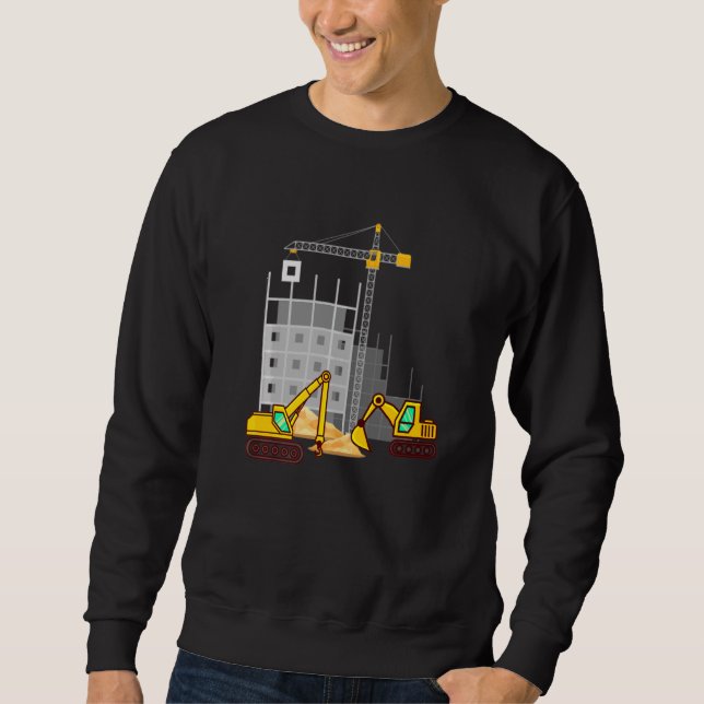 Kids Excavator Construction Site Vehicles Sweatshirt (Front)