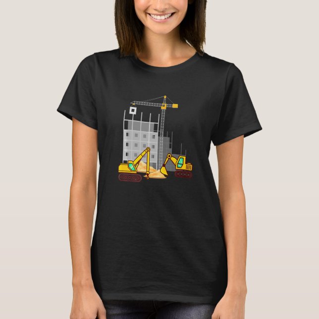 Kids Excavator Construction Site Vehicles T-Shirt (Front)