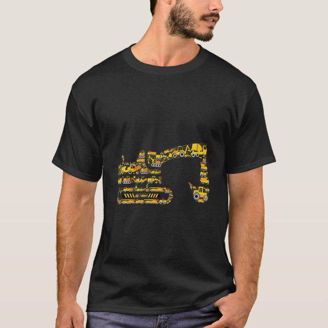 Kids Excavator Construction Trucks T-Shirt (Front)