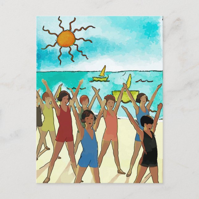 Kids Exercise on Beach Postcard (Front)