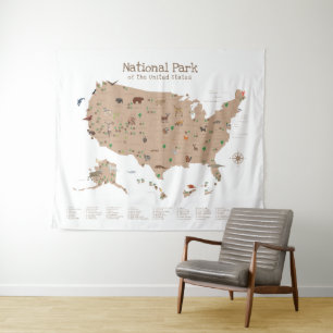 Kids Exploring National Park Map Woodland Nursery  Tapestry